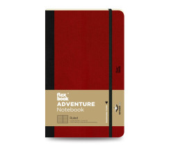 Flexbook Adventure vonalas jegyzetf�zet � piros, 13 � 21 cm, m�b�r bor�t�val, bels� zsebbel �s k�nyvjelz�vel