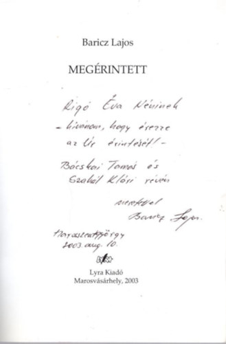 Baricz Lajos - Megrintett - dediklt