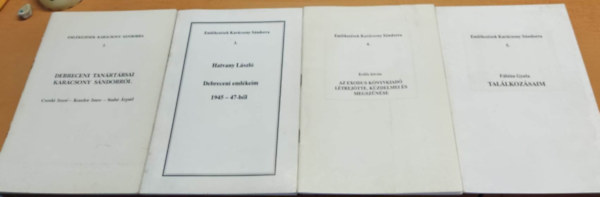 Csenki Imre, Kondor Imre, Szab rpd, Hatvany Lszl, Erds Istvn, Fbin Gyula - 4 db Emlkezsek Karcsony Sndorra: (2.) Debreceni tanrtrsai Karcsony sndorrl; (3.) Debreceni emlkeim 1945-47-bl; (4.) Az Exodus knyvkiad ltrejtte, kzdelmei s megsznse; (5.) Tallkozsaim