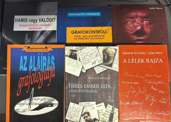 Több szerző - Grafológiai könyvcsomag (6 darab) Hamis vagy valódi?; Grafokontroll; A kézírás hangjai; Az aláírás grafológiája; Híres ember írta...; A lélek rajza