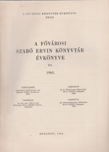 A Fvrosi Szab Ervin Knyvtr vknyve XI. 1963