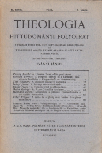 Ivnyi Jnos  (szerk) - Theologia hittudomnyi folyirat II. ktet 1935. 1. szm