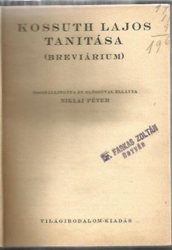 Niklai Pter  (szerk.) - Kossuth Lajos tantsa (brevirium)