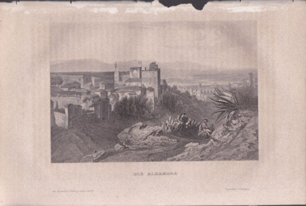 Die Alhambra (mr pts erd s kastly, Granada, Spanyolorszg, Eurpa) (16x23,5 cm lapmret eredeti aclmetszet, 1856-bl)
