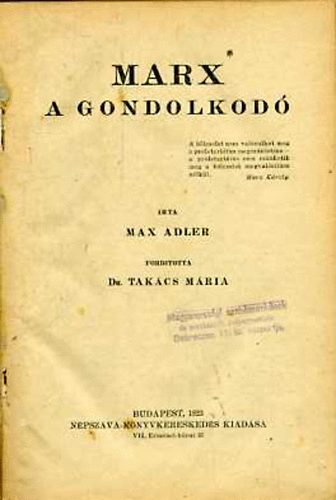 Max Adler - Marx a gondolkod