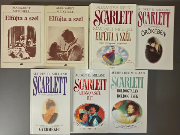 Alexandra Ripley, Audrey D. Milland Margaret Mitchel - Scarlett könyvcsomag (kronológiai sorrendben) 1. Elfújta a szél 1-2 . / 2. Scarlett / 3. Scarlett örökében / 4 Scarlett gyermekei / 5. Ahonnan a szél fújt / 6. Boldogtalan boldog évek