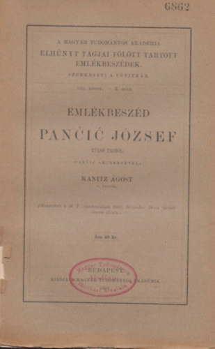 Kanitz �gost - Eml�kbesz�d Pan�i� J�zsef k�ls� tagr�l