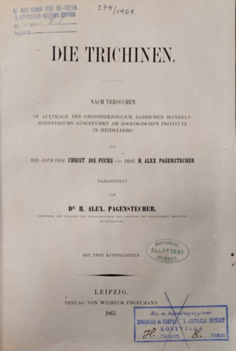 Dr. Prof. Christ. Jos. Fuchs H Alex Pagenstecher - Die Trichinen (A trichink)