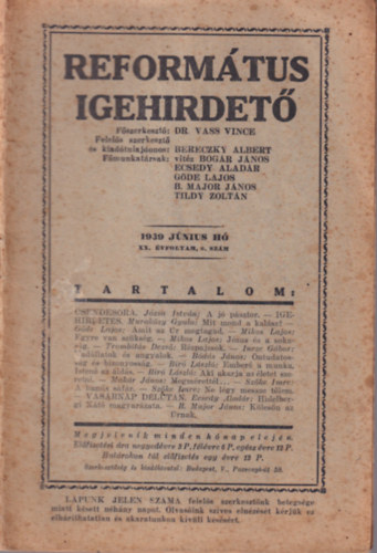 Bereczky Albert - Református igehirdető 1939 június XX. évf. 6.szám