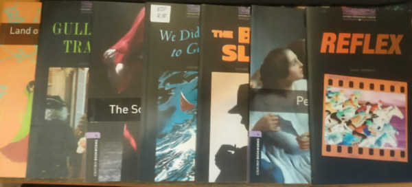 Dick Francis, Raymond Chandler, Jonathan Swfit, Arthur Ransome, Nathaniel Hawthorne, Jane Austen, Clare West - 7 db Oxford Bookworms Library 4: Gulliver's Travels; Land of my Childhood; Reflex; Persuasion; The Big Sleep; The Scarlet Letter; We Didn' Mean to Go to Sea
