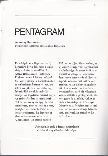 Arany R�zsakereszt - Pentagram - Lectorium Rosicrucianum 12. �vfolyam, 1996. m�jus/j�nius