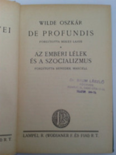 Wilde Oszk�r - De Profundis-Az emberi l�lek �s a szocializmus