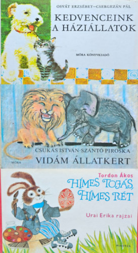 Csukás István - Tordon Ákos Urai Erika, Osvát Erzsébet Csergezán Pál Szántó Piroska - 3 db retró leporelló: Vidám állatkert + Hímes tojás, hímes rét + Kedvenceink, a háziállatok