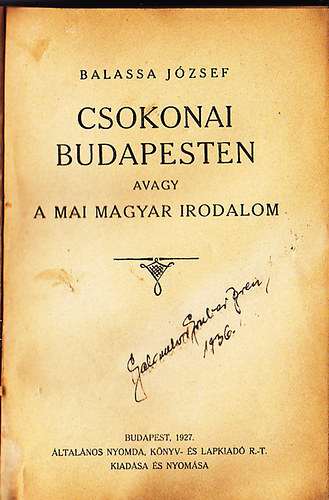 Balassa Jzsef - Csokonai Budapesten avagy a mai magyar irodalom