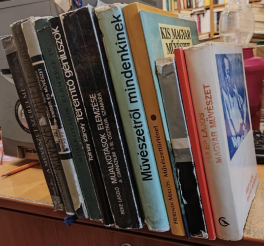 Flep Lajos, Horvth Lszln, Koczogh kos, M. Kiss Pl, Beke Lszl, Herendi Mikls, Tolnay Kroly, G. Nyedosivin, Rudolf Broby-Johansen, Claude Roy - 12 db A mvszet szerelme; Mvszetelmleti tanulmnyok; Ember s mvszet; Teremt gniuszok Van Eycktl Czanne-ig; Malkotsok elemzse a gimnziumok IV. osztlya szmra; Mvszettrtnet
