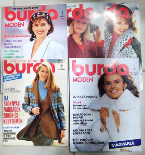  (ism. szerz) - 5 db Burda magazin: 1988/2+1989/4+1989/5+1989/6+1992/9