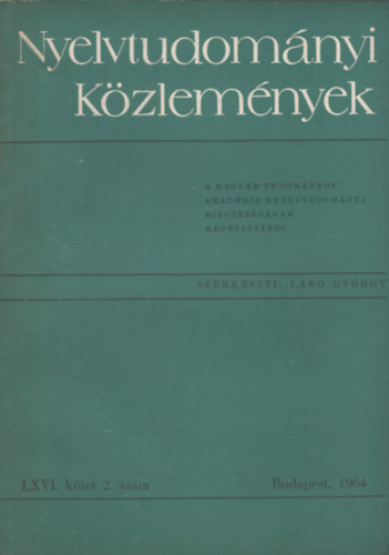 Hajd Pter  (szerk.) - Nyelvtudomnyi kzlemnyek LXVI. ktet 2. szm 1964