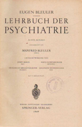 Manfred Bleuler - Lehrbuch der psychiatrie