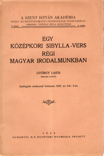 György Lajos - Egy középkori Sibylla-vers régi magyar irodalmunkban