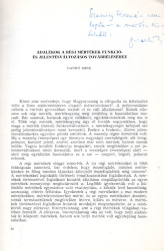 Dank� Imre - Adal�kok a r�gi m�rt�kek funkci�- �s jelent�sv�ltoz�sos tov�bb�ls�hez (dedik�lt)