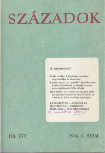 Szzadok 1984/6. (A Magyar Trtnelmi Trsulat kzlnye)