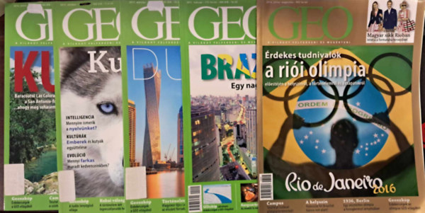 5 db Geo magazin, sz�rv�nysz�mok: 2016. j�lius-augusztus, 2011. febru�r, 2017. m�rcius, 2012. okt�ber, 2016. j�nius