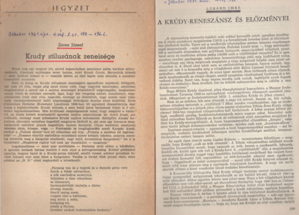 Barta András, Féja Géza, Seres József Dersi Tamás - Krúdy Gyula különböző irodalomtörténeti folyóiratokból - ( 6 db együtt ) a képen látható számok
