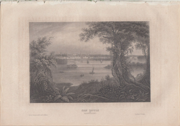 San Louis - Mississippi (Saint Louis vros a Mississippi foly partjn, USA, szak-Amerika) (16x23,5 cm lapmret eredeti aclmetszet, 1856-bl)