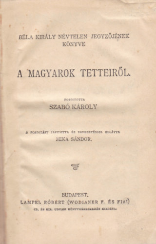 Szab Kroly  (Ford.) - A magyarok tetteirl