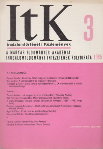 Irodalomtörténeti Közlemények 3 / 1985