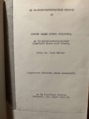Dr. Lutz Walter - Lorber Jakab Isteni Kldetse