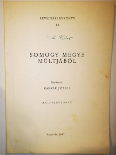 Kanyar J�zsef - Somogy megye m�ltj�b�l 1987 - Lev�lt�ri �vk�nyv 18.