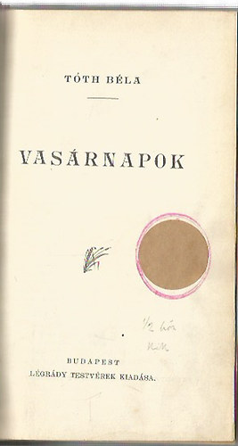 Tth Bla - Vasrnapok
