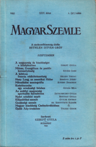 Bethlen Istv�n gr�f - Magyar Szemle 1935. szeptember XXV. k�tet 1. (97.) sz�m