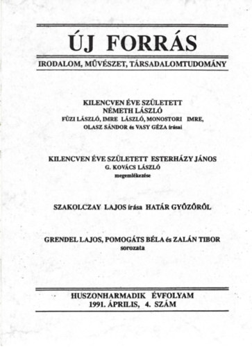 Új Forrás - Irodalom, művészet, társadalomtudomány 1991. április