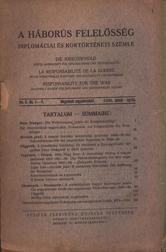 Horv�th Jen�  (szerk.) - A h�bor�s felel�ss�g (diplom�ciai �s kort�rt�neti szemle 1930. janu�r-�prilis)