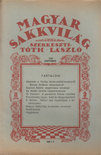 Tóth László (szerk.) - Magyar Sakkvilág 1944 szeptember