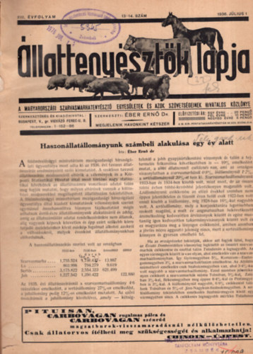 Dr. �ber Ern� - �llatteny�szt�k Lapja 1936. II. f�l�v ( j�liust�l- decemberig )