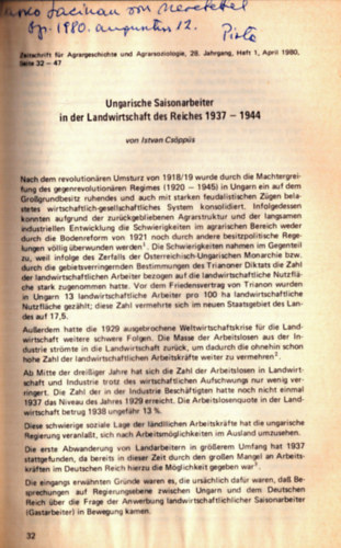 Cs�pp�s Istv�n - Zeitschrift f�r Agrargeschichte und Agrarsoziologie (dedik�lt)