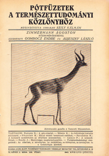 Gombocz Endre - Aujeszky Lszl  (szerk.) - Ptfzetek a Termszettudomnyi Kzlnyhz (175. ktet, 2. szm, 230. fzet 1943.)