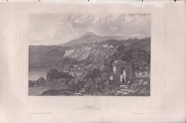 Nemi (Stadt & See in Italien) (település és tó Olaszországban, Európa) (16x23,5 cm lapméretű eredeti acélmetszet, 1856-ból)