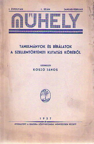 Műhely 1937. január-február I.évfolyam 1.szám
