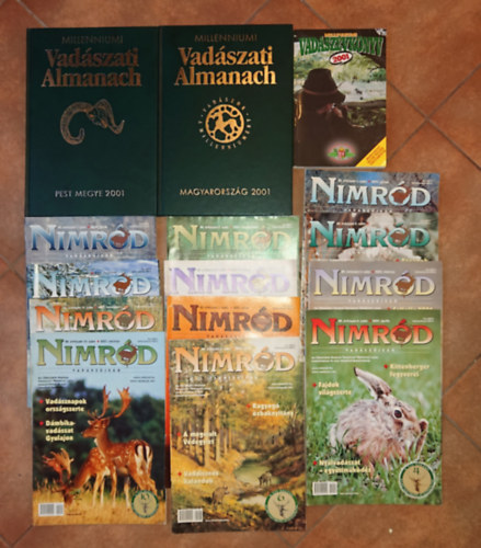 16 vadászattal kapcsolatos kiadvány 2001-ből: Vadászati almanach Magyarország 2001 + Vadászati almanach Pest megye 2001, Milleneumi vadászévkönyv + a Nimród magazin 13 száma (2001/01-2002/02 - a 2001. májusi szám hiányzik)