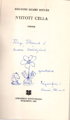 Bágyoni Szabó István - Nyitott cella - Versek- Dedikált
