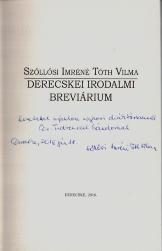 Szllsi Imrn Tth Vilma - Derecskei Irodalmi Brevirium.