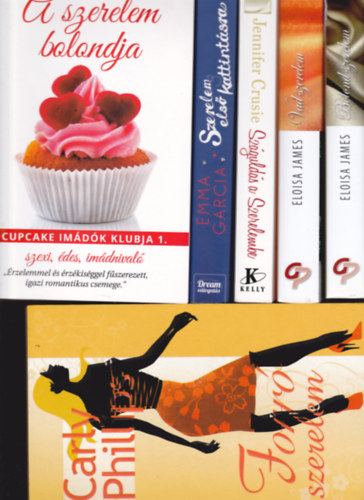 7 db k�nyv a szerelemr�l/szenved�lyr�l: Forr� szerelem + Sz�guld�s a szerelembe + Vad szerelem + Bolond szerelem + A szerelem bolondja + Szerelem els� kattint�sra + A gy�ny�r s�t�t oldala