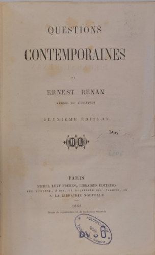 Ernest Renan - Questions contemporaines (  Kortrs krdsek francia nyelven)