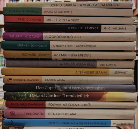 Paul Davies, Richard Dawkins, Howard Gardner, Don Cupitt, Stephen Hawking, Ian Stewart, Richard Leakey, Stephen Schneider, William H. Calvin, George C. Williams, Jared Diamond, Susan A. Greenfield, Jo - 10 db Vilg - Egyetem: A gondolkod agy; A pnihal lmpsa; Mirt lvezet a szex?; Utazs az agy krl; A Vilgegyetem szletse; A termszet szmai; Az utols hrom perc; Az emberisg eredete; A nagy fldi laboratrium; Egyedl