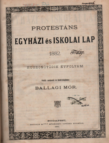 Ballagi Mr - Protestns Egyhzi s Iskolai Lap 1882.