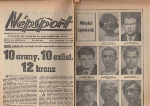 Npsport 1968. oktber 28,+ oktber 29. (2 db lapszm - Olimpiai jtkok vgeredmnye s arckpcsarnoka)